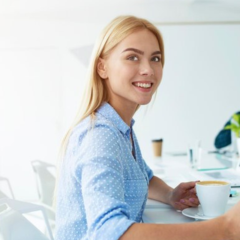 A relaxed  employee in 's offices